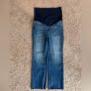 Navy Blue Raw Hem Straight Maternity Jeans